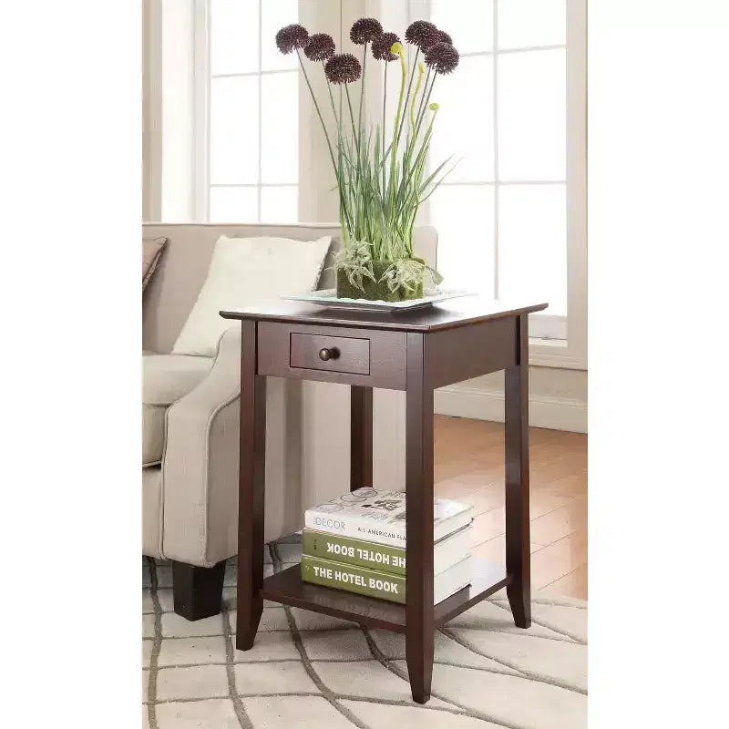 HomeStock Table d'appoint rectangulaire en bois, couleur marron, 66 cm de haut, 1 pièce