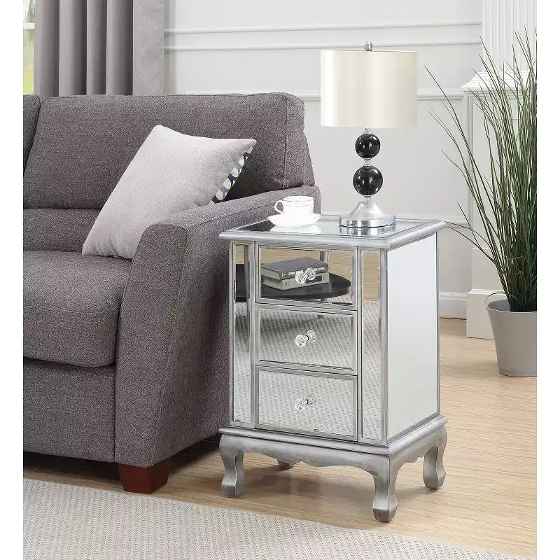 HomeStock 24.75 in.H Silver Color Rectangle Glass Table Top End Table 1 -piece