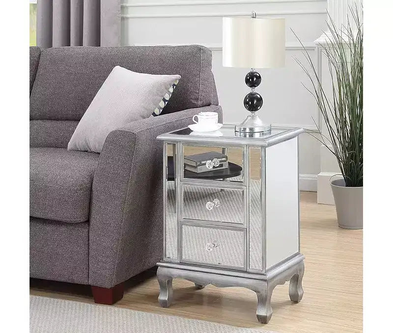 HomeStock Table d'appoint rectangulaire de 24,75 po de hauteur en verre, couleur argent, 1 pièce