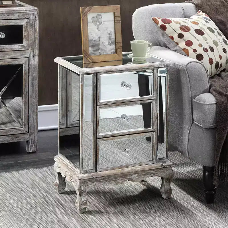 HomeStock Table d'appoint rectangulaire de 24,75 po de hauteur en verre, couleur argent, 1 pièce