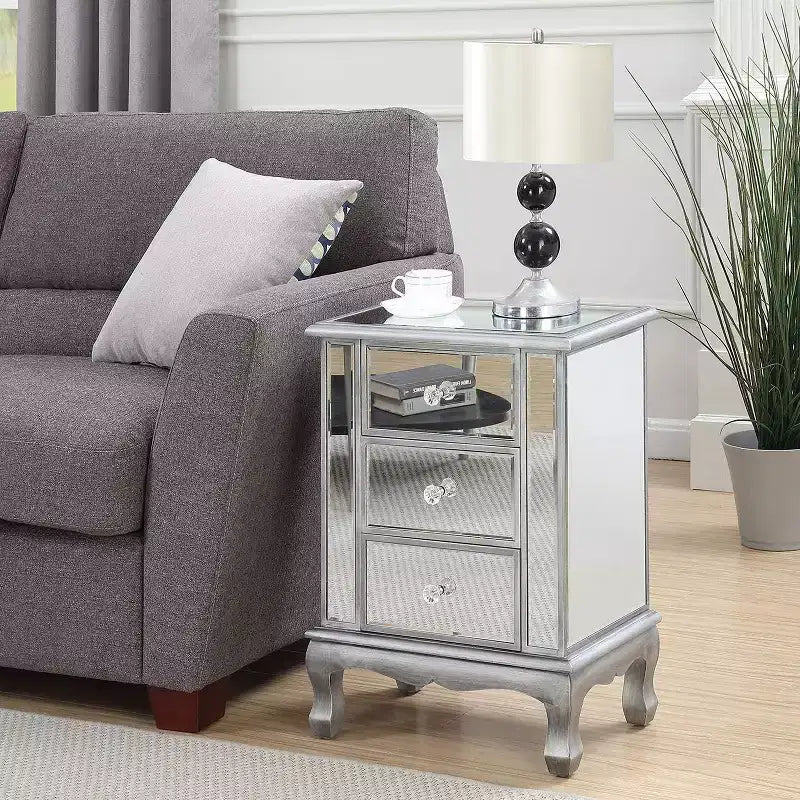 HomeStock Table d'appoint rectangulaire de 24,75 po de hauteur en verre, couleur argent, 1 pièce