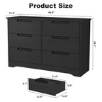 Commode à 6 tiroirs pour chambre, commode moderne noire à 6 tiroirs avec poignées intégrées, commode de rangement en bois pour salon, chambre de bébé, couloir