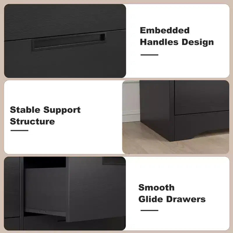 Commode à 6 tiroirs pour chambre, commode moderne noire à 6 tiroirs avec poignées intégrées, commode de rangement en bois pour salon, chambre de bébé, couloir