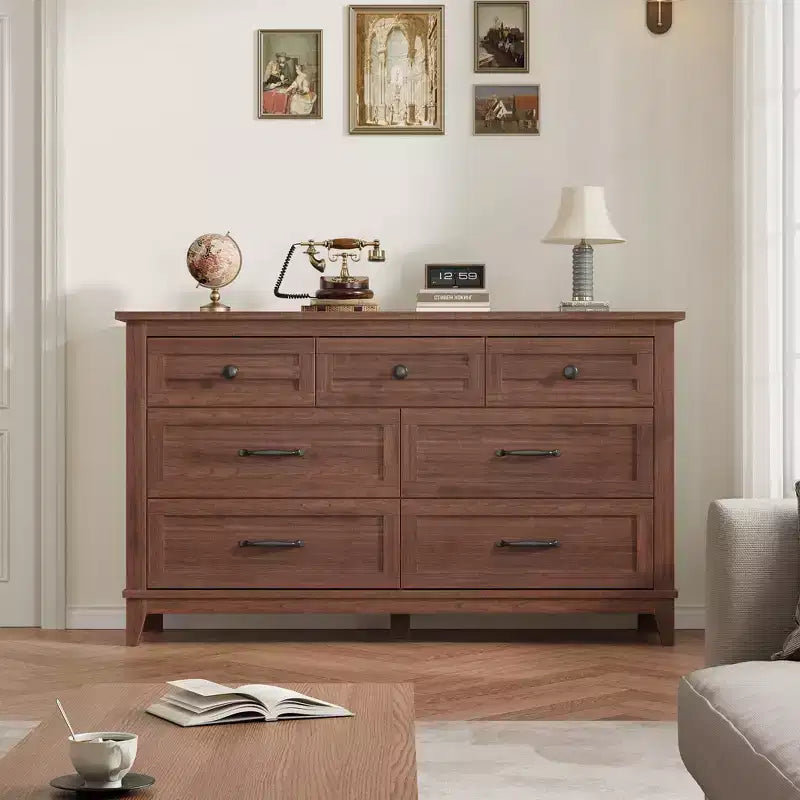 7 commodes de chambre, commode à tiroirs de 54 po de largeur avec rangement autoportant, commode de rangement en bois pour salon, chambre à coucher, entrée