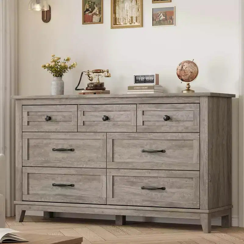 7 commodes de chambre, commode à tiroirs de 54 po de largeur avec rangement autoportant, commode de rangement en bois pour salon, chambre à coucher, entrée
