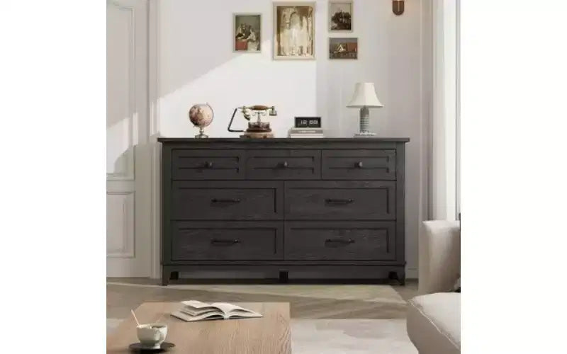 7 commodes de chambre, commode à tiroirs de 54 po de largeur avec rangement autoportant, commode de rangement en bois pour salon, chambre à coucher, entrée