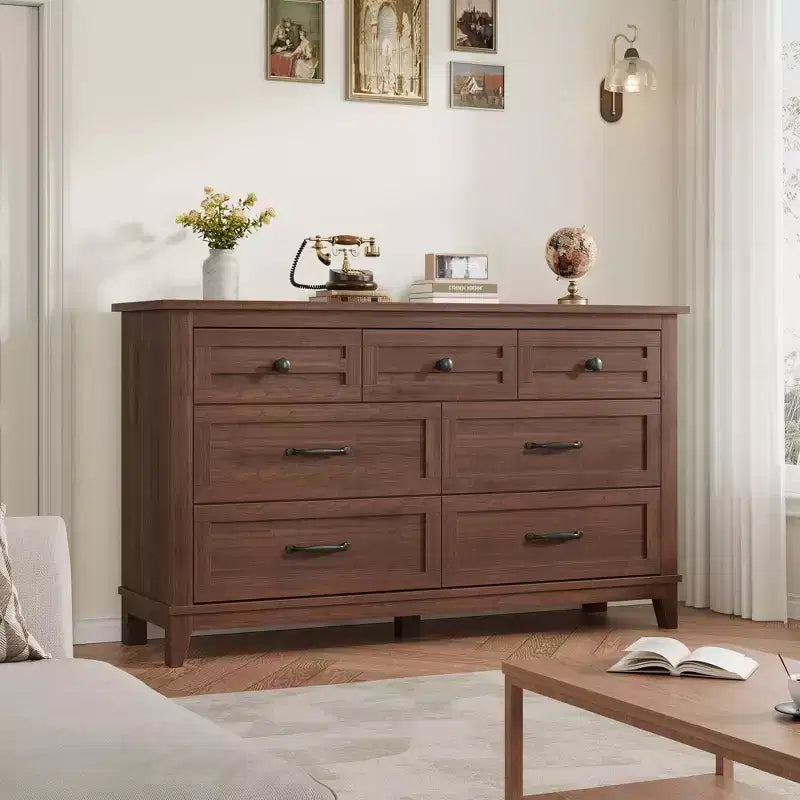 7 commodes de chambre, commode à tiroirs de 54 po de largeur avec rangement autoportant, commode de rangement en bois pour salon, chambre à coucher, entrée