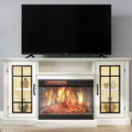 Coolmee 3 Sided Glass Electric Fireplace TV Stand for TVs Up to 65, Media Console with LED Light, Glass Door, Storage, Entertainment Center