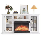Meuble TV électrique Coolmee 3 faces avec cheminée en verre pour téléviseurs jusqu'à 65 pouces, console multimédia avec lumière LED, portes en verre, rangement, centre de divertissement