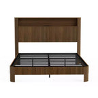 Cadre de lit ModernLuxe Queen/Full XL avec tête de lit de rangement, station de charge intégrée, design ondulé, support silencieux