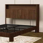 Cadre de lit ModernLuxe Queen/Full XL avec tête de lit de rangement, station de charge intégrée, design ondulé, support silencieux