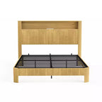 Cadre de lit ModernLuxe Queen/Full XL avec tête de lit de rangement, station de charge intégrée, design ondulé, support silencieux