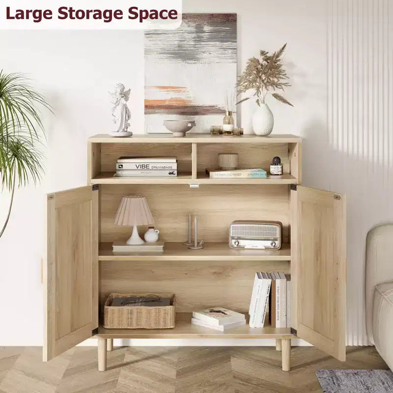 COZONY Bahut en rotin avec 2 portes, buffet de rangement moderne pour salle à manger, entrée et bar à café, naturel
