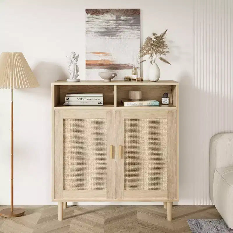 COZONY Bahut en rotin avec 2 portes, buffet de rangement moderne pour salle à manger, entrée et bar à café, naturel