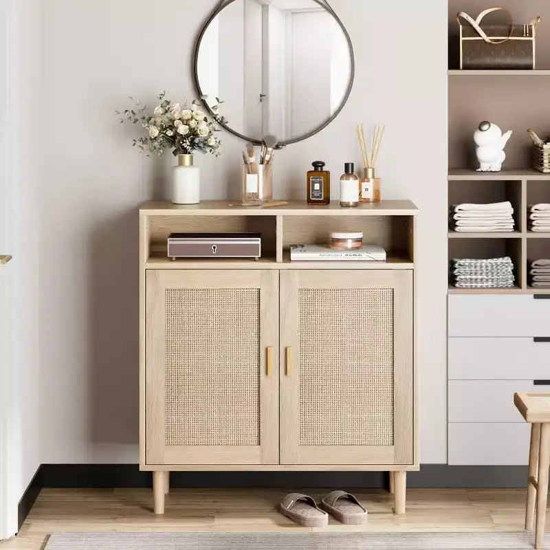 COZONY Bahut en rotin avec 2 portes, buffet de rangement moderne pour salle à manger, entrée et bar à café, naturel