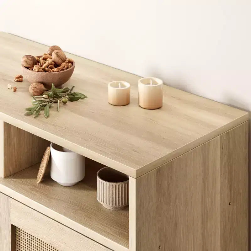 COZONY Bahut en rotin avec 2 portes, buffet de rangement moderne pour salle à manger, entrée et bar à café, naturel