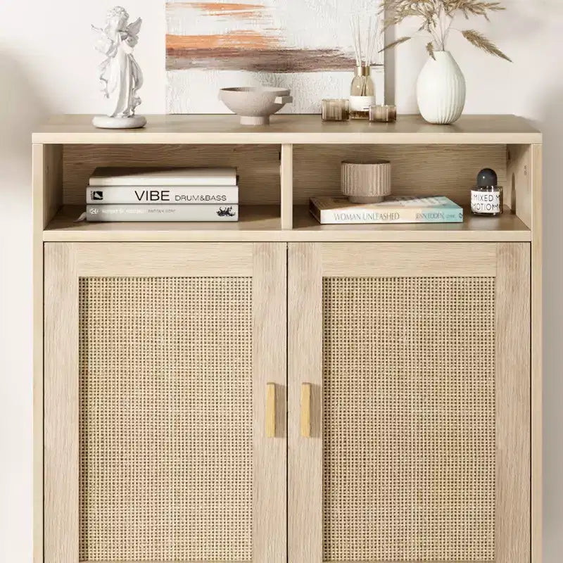 COZONY Bahut en rotin avec 2 portes, buffet de rangement moderne pour salle à manger, entrée et bar à café, naturel