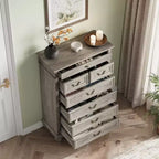 Commode à 7 tiroirs, commode de rangement moderne en bois, meuble TV commode, organisateur de tiroirs en bois avec poignées rustiques pour chambre à coucher, salon, couloir