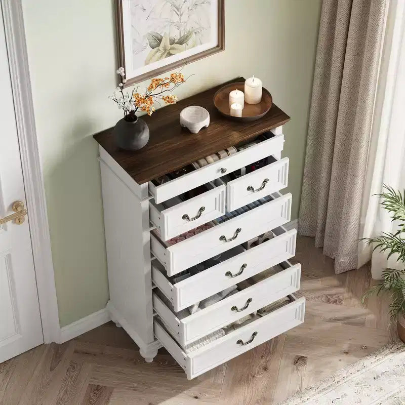 Commode à 7 tiroirs, commode de rangement moderne en bois, meuble TV commode, organisateur de tiroirs en bois avec poignées rustiques pour chambre à coucher, salon, couloir