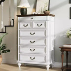 Commode à 7 tiroirs, commode de rangement moderne en bois, meuble TV commode, organisateur de tiroirs en bois avec poignées rustiques pour chambre à coucher, salon, couloir