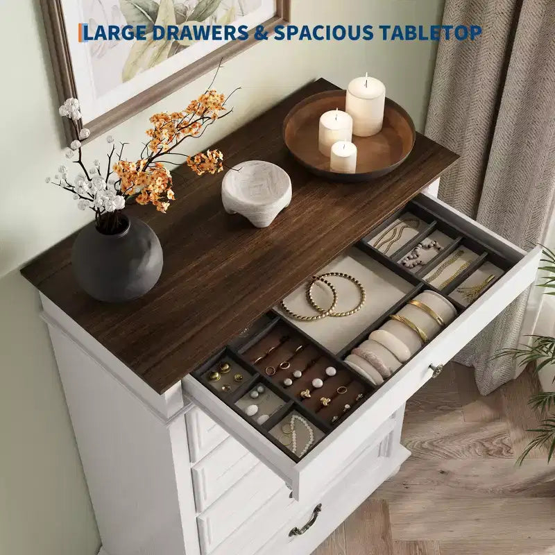 Commode à 7 tiroirs, commode de rangement moderne en bois, meuble TV commode, organisateur de tiroirs en bois avec poignées rustiques pour chambre à coucher, salon, couloir