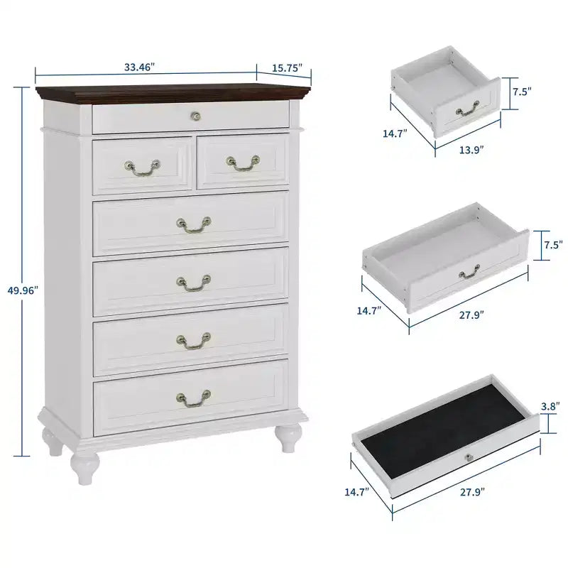 Commode à 7 tiroirs, commode de rangement moderne en bois, meuble TV commode, organisateur de tiroirs en bois avec poignées rustiques pour chambre à coucher, salon, couloir