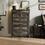 Commode à 7 tiroirs, commode de rangement moderne en bois, meuble TV commode, organisateur de tiroirs en bois avec poignées rustiques pour chambre à coucher, salon, couloir