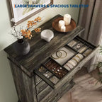 Commode à 7 tiroirs, commode de rangement moderne en bois, meuble TV commode, organisateur de tiroirs en bois avec poignées rustiques pour chambre à coucher, salon, couloir