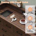 Commode 8 tiroirs, Meuble TV de chambre avec lumières LED et prise de courant, Grande commode pour couloir, salon, entrée