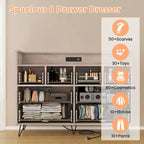 Commode 8 tiroirs, Meuble TV de chambre avec lumières LED et prise de courant, Grande commode pour couloir, salon, entrée