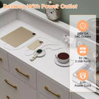 Commode 8 tiroirs, Meuble TV de chambre avec lumières LED et prise de courant, Grande commode pour couloir, salon, entrée