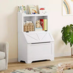 Coolmee Étagère à Livres pour Enfants en Bois de 121,4 cm avec Couvercle Rabattable, Organisateur de Rangement de Jouets pour Garçons et Filles pour Salle de Jeux, Chambre, Crèche et Maternelle
