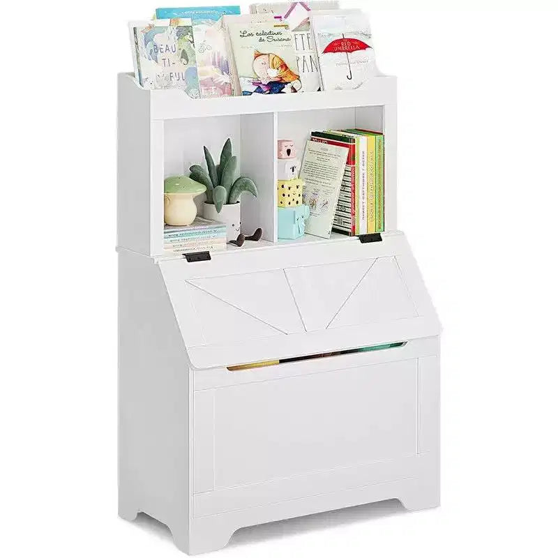 Coolmee Étagère à Livres pour Enfants en Bois de 121,4 cm avec Couvercle Rabattable, Organisateur de Rangement de Jouets pour Garçons et Filles pour Salle de Jeux, Chambre, Crèche et Maternelle