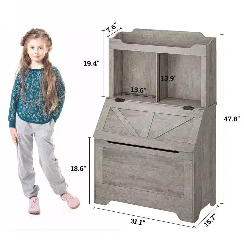 Coolmee Étagère à Livres pour Enfants en Bois de 121,4 cm avec Couvercle Rabattable, Organisateur de Rangement de Jouets pour Garçons et Filles pour Salle de Jeux, Chambre, Crèche et Maternelle