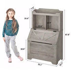 Coolmee Étagère à Livres pour Enfants en Bois de 121,4 cm avec Couvercle Rabattable, Organisateur de Rangement de Jouets pour Garçons et Filles pour Salle de Jeux, Chambre, Crèche et Maternelle
