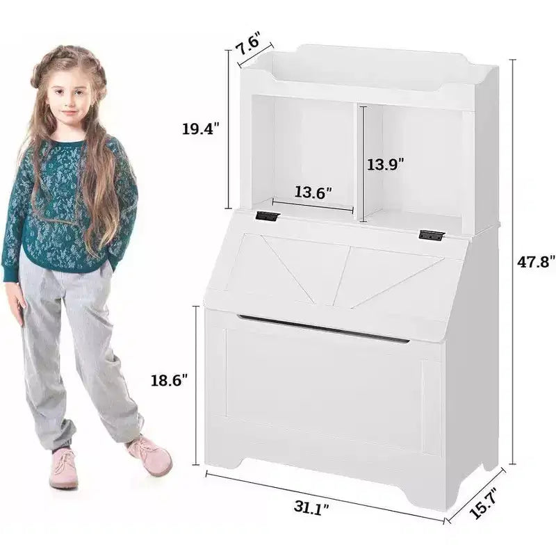 Coolmee Étagère à Livres pour Enfants en Bois de 121,4 cm avec Couvercle Rabattable, Organisateur de Rangement de Jouets pour Garçons et Filles pour Salle de Jeux, Chambre, Crèche et Maternelle