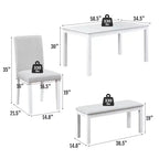 Ensemble de salle à manger 6 pièces en bois massif Zevemomo, comprenant 1 table à manger, 4 chaises rembourrées et 1 banc, pour cuisine, salle à manger, motif diamant blanc