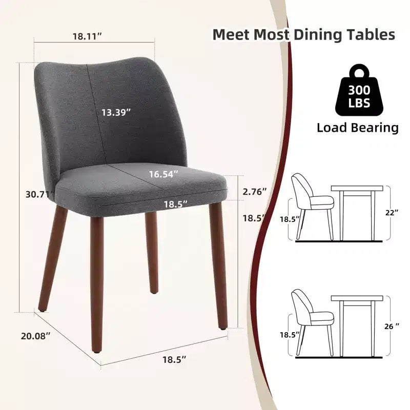 Lot de 2 chaises de salle à manger, chaises de salle à manger rembourrées avec pieds en bois, dossier aile, chaises de cuisine avec coussins épais