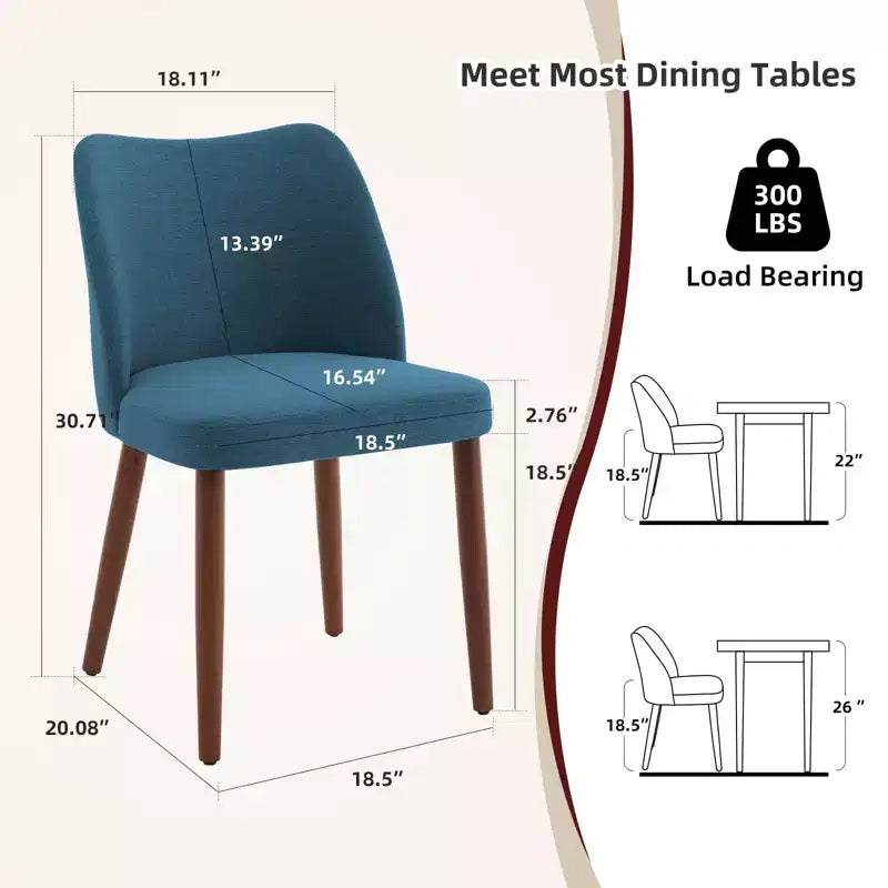 Lot de 2 chaises de salle à manger, chaises de salle à manger rembourrées avec pieds en bois, dossier aile, chaises de cuisine avec coussins épais