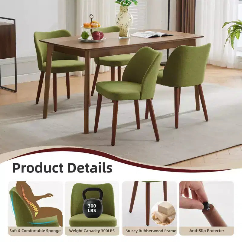 Lot de 2 chaises de salle à manger, chaises de salle à manger rembourrées avec pieds en bois, dossier aile, chaises de cuisine avec coussins épais
