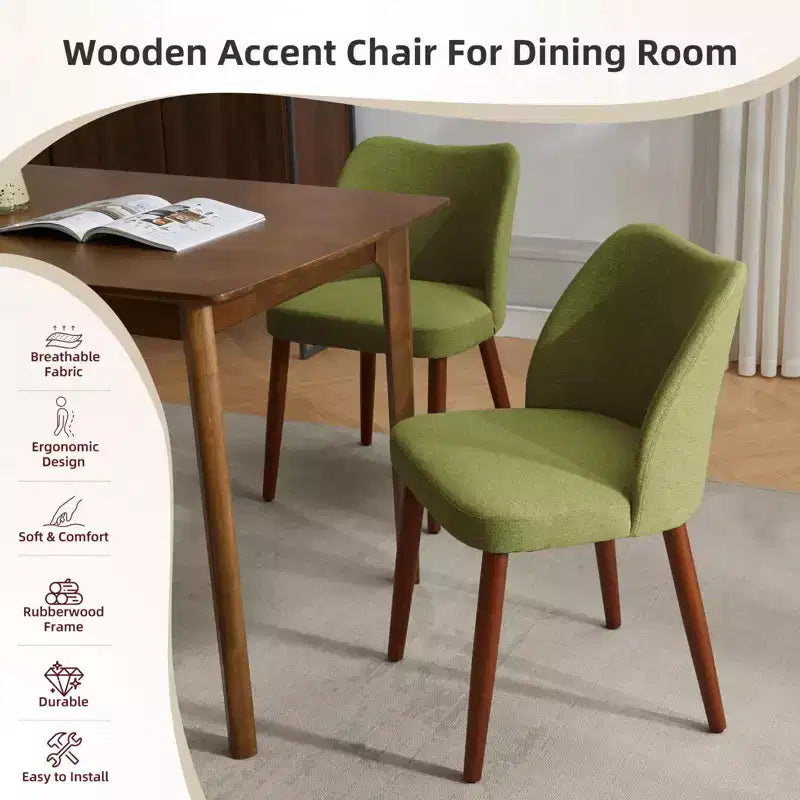 Lot de 2 chaises de salle à manger, chaises de salle à manger rembourrées avec pieds en bois, dossier aile, chaises de cuisine avec coussins épais