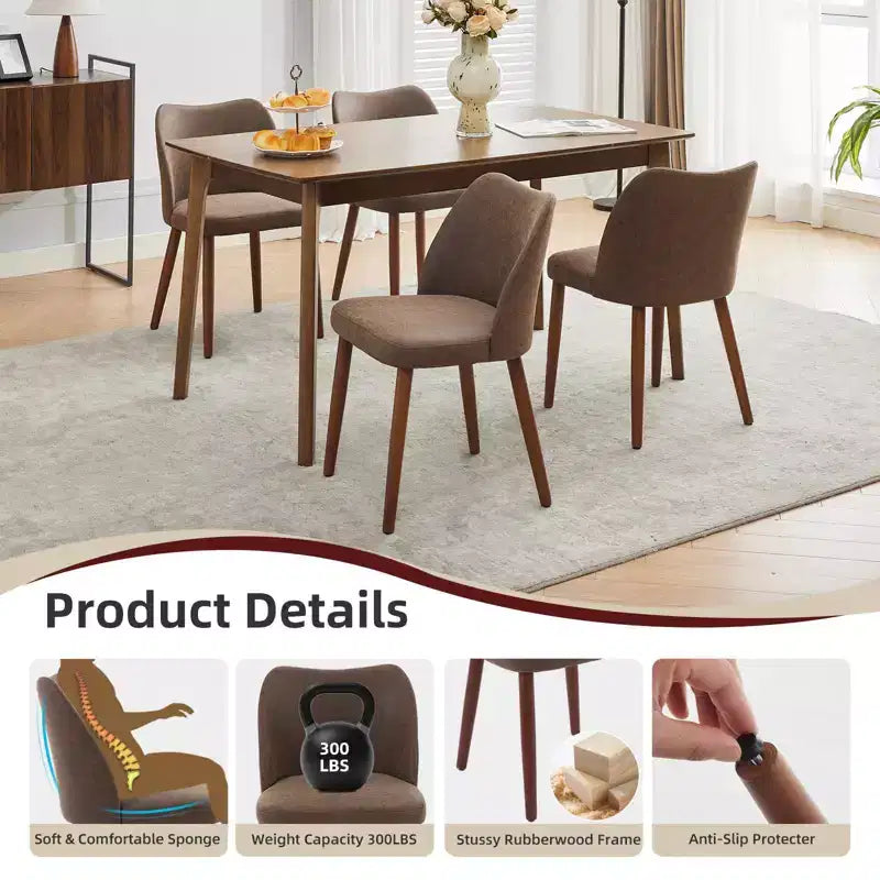 Lot de 2 chaises de salle à manger, chaises de salle à manger rembourrées avec pieds en bois, dossier aile, chaises de cuisine avec coussins épais