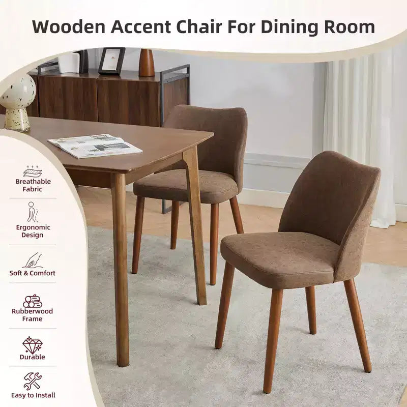 Lot de 2 chaises de salle à manger, chaises de salle à manger rembourrées avec pieds en bois, dossier aile, chaises de cuisine avec coussins épais
