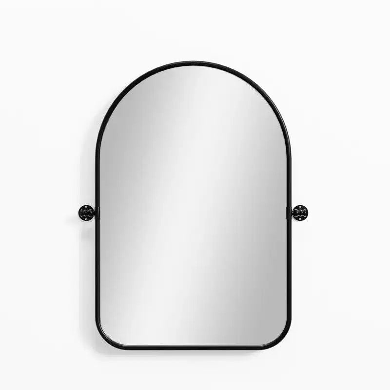 PexFix 32 x 23 Miroir Mural Inclinable Arqué en Fer Noir, Miroir de Vanité de Salle de Bain, Cadre Métallique, Réglable, Bidirectionnel pour Chambre et Salon