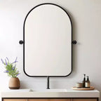 PexFix 32 x 23 Miroir Mural Inclinable Arqué en Fer Noir, Miroir de Vanité de Salle de Bain, Cadre Métallique, Réglable, Bidirectionnel pour Chambre et Salon