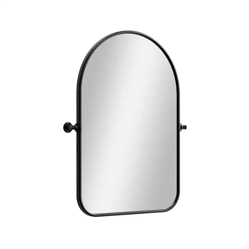 PexFix 32 x 23 Miroir Mural Inclinable Arqué en Fer Noir, Miroir de Vanité de Salle de Bain, Cadre Métallique, Réglable, Bidirectionnel pour Chambre et Salon