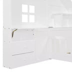 Lit plateforme double Polibi avec tiroirs de rangement, station de charge USB et tête de lit cabane à fenêtre