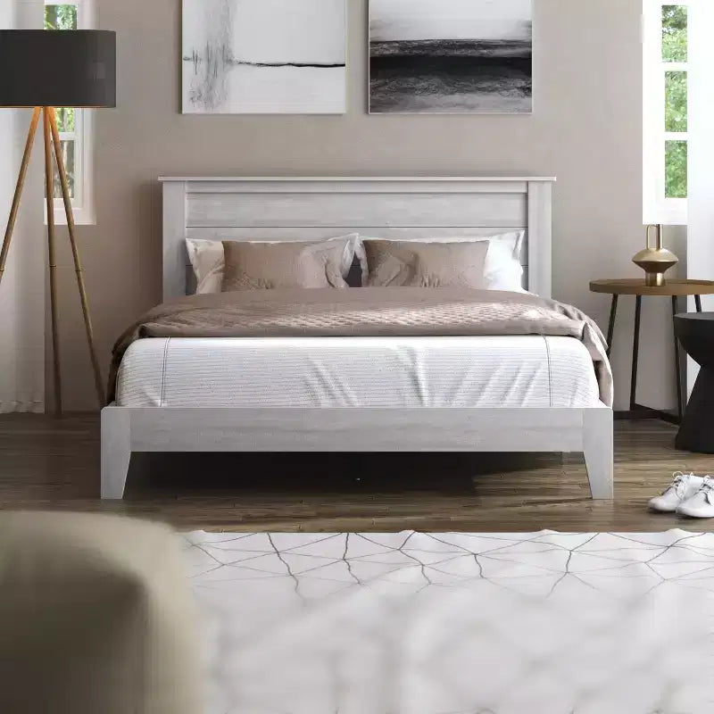 Galano Queen Tiena Lencia Bed with Headboard  Dusty Grey Oak