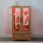 Vitrine en verre éclairée avec étagères réglables - Vitrine élégante à 2 portes et tiroir intégré, ampoule incluse