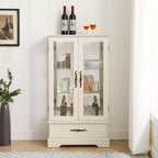 Vitrine en verre éclairée avec étagères réglables - Vitrine élégante à 2 portes et tiroir intégré, ampoule incluse